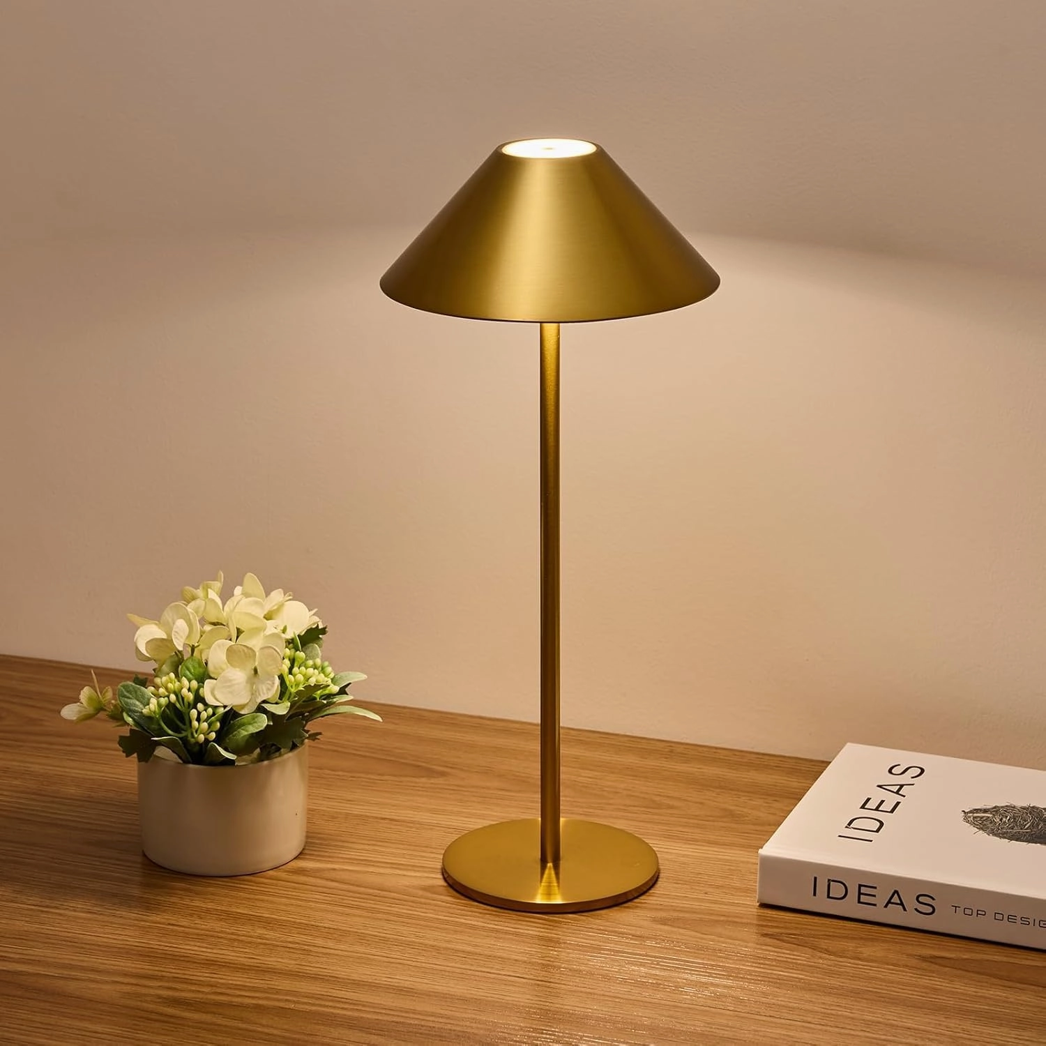 Cordless Rechargeable Table Lamp, Gold Battery Operated Touch Control 3CCT Dimmable Desk Light, Small Portable Led Lamp for Bedroom Decor Living Room