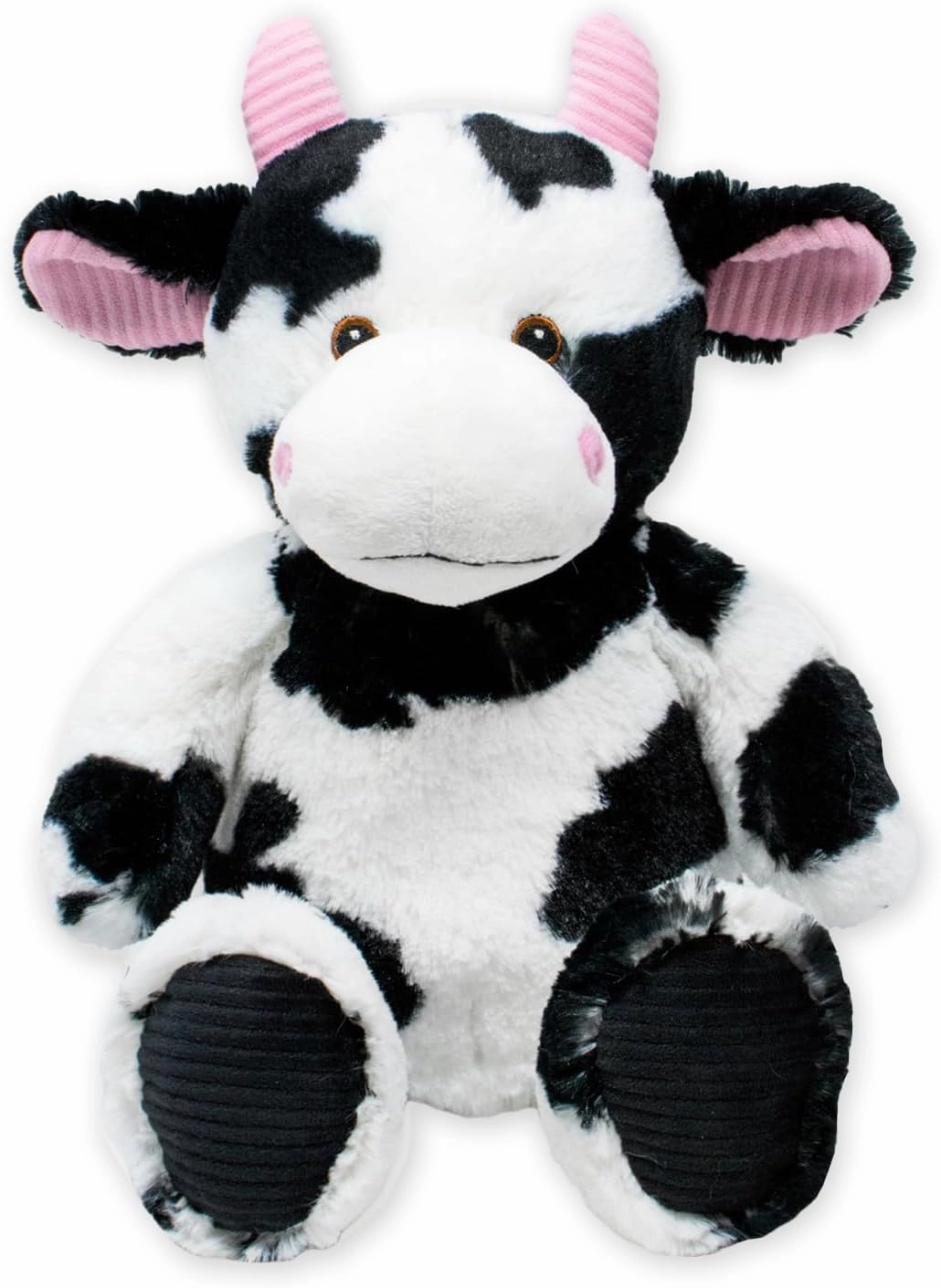 Cow Stuffed Animal; Ultra Soft and Cuddly Cow Plush for Kids 3 Years Old to Adults; Child-Safe Embroidered Eyes and Pink Corduroy Accents adds a Unique Aesthetic; (9" Tall Seated)