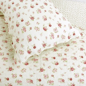 Cozy Line Home Fashions 100% Cotton 3 Piece Queen Quilt Bedding Set, Pink Rose Garden Floral Lightweight Reversible Coverlet Bedspread for All Season