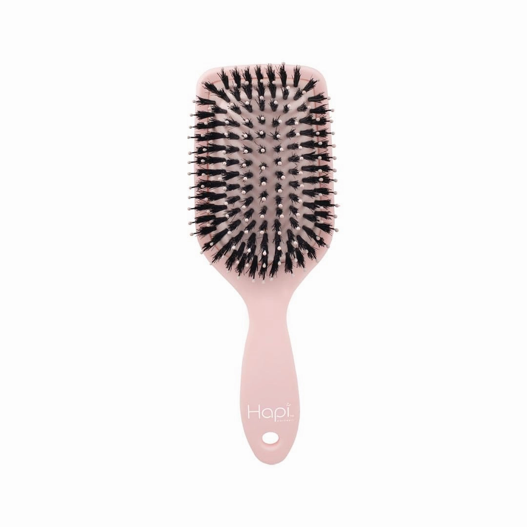 Cricket Hapi Anti-Static Joy & Shine Boar Paddle Brush - Ultra-Soft Cushion Pad, Rich, Dense Boar Flared Bristles, Detangling Hair Brush for Women, Men - Ideal for No-Wash Hair Days - Large, Soft Pink