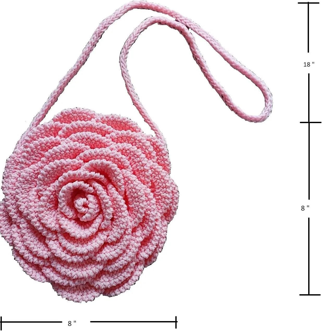 Crochet Handbag with Rose Design, For Women, Single Shoulder