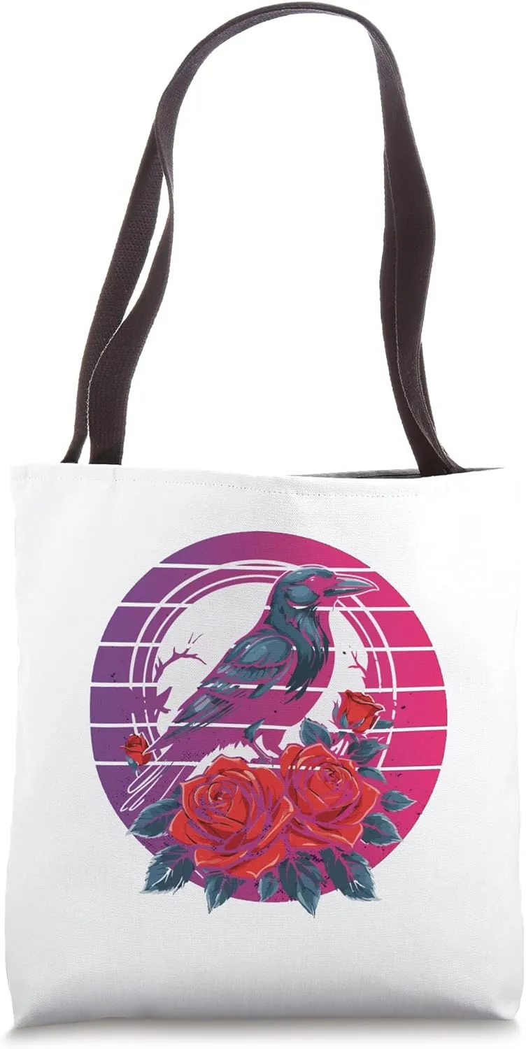 Crow rose black red gothic dark dramatic mysterious romantic Tote Bag