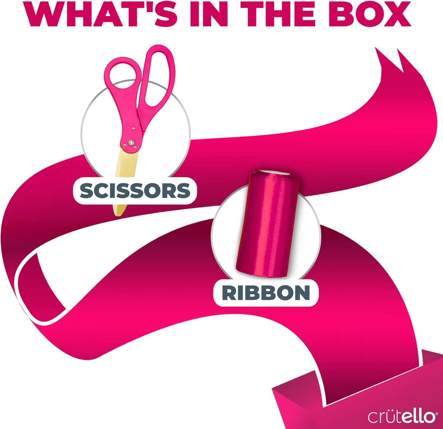 Crutello Giant Ribbon Cutting Ceremony Kit - 20" Large Gold Scissors Set with Pink Handle, Durable Big Scissor and 30 Feet of Oversized 4" Wide Pink Grand Opening Ribbon