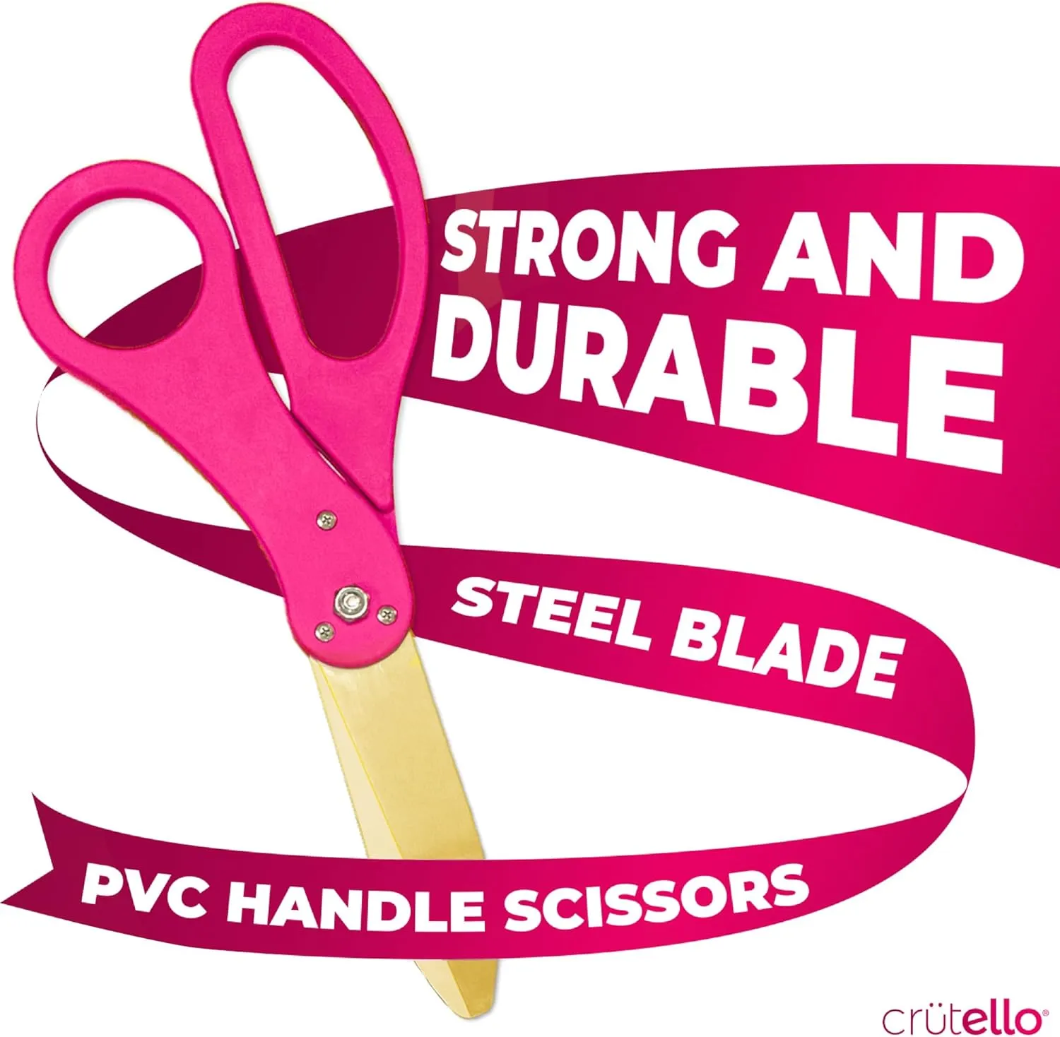 Crutello Giant Ribbon Cutting Ceremony Kit - 20" Large Gold Scissors Set with Pink Handle, Durable Big Scissor and 30 Feet of Oversized 4" Wide Pink Grand Opening Ribbon