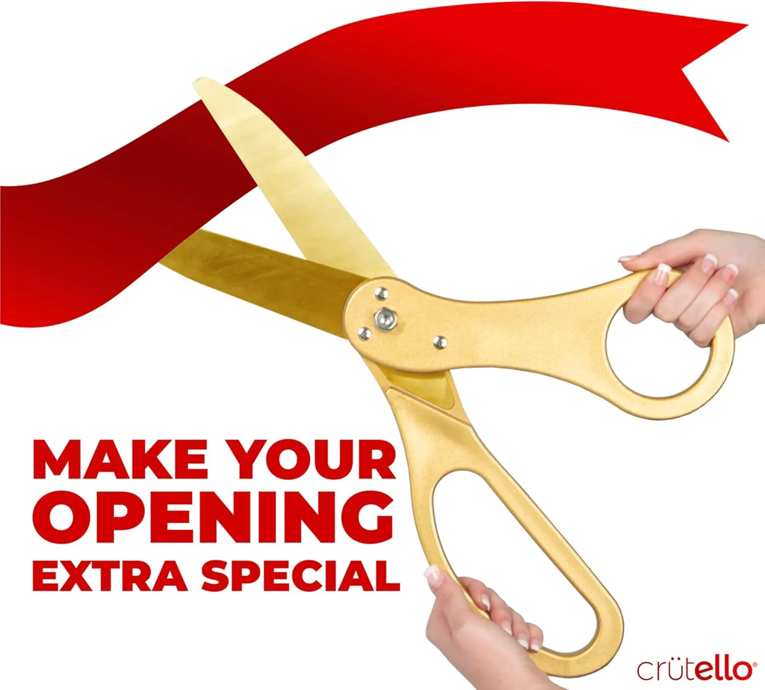 Crutello Ribbon Cutting Ceremony Kit - 21" Giant Gold Scissor with Grand Opening Banner and 30 Foot Large Red Ribbon 4" Wide, 20 Balloons, 90 ft Balloon Ribbons and 20 Feet Banner Rope for Decorations