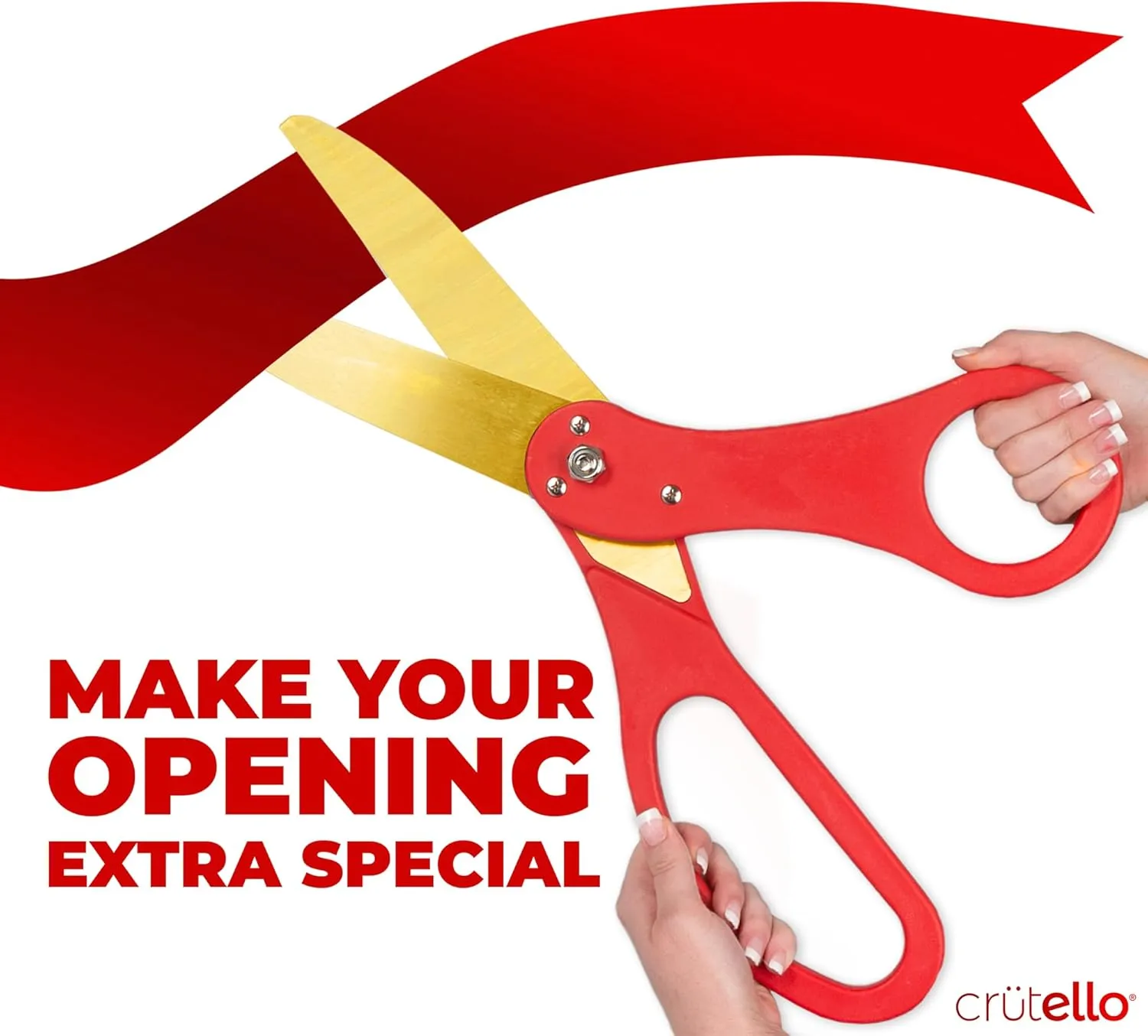 Crutello Ribbon Cutting Ceremony Kit - 21" Giant Red Scissors with Grand Opening Banner and 30 Foot Large Red Ribbon 4" Wide, 20 Balloons, 90 ft Balloon and 20 Feet Banner Rope for Decorations