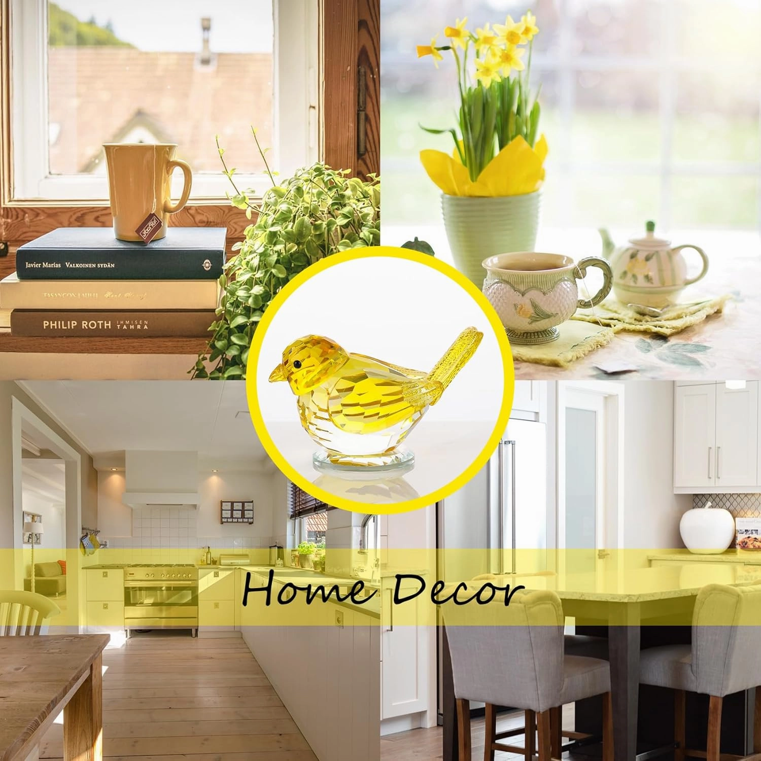 Crystal Handmade Yellow Bird Gifts for Lovers, Art Glass Birds Collectible Figurines for Desk Table Home Decoration