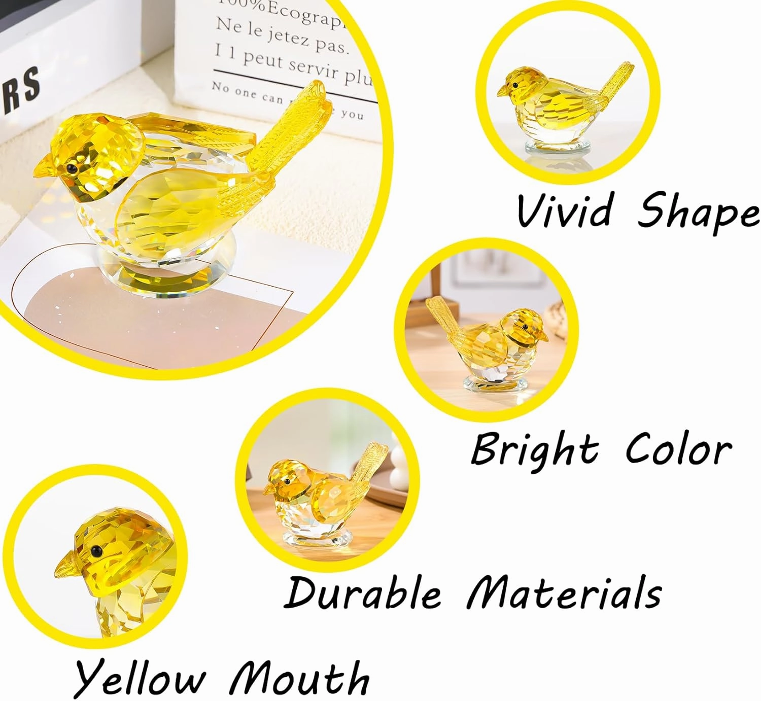 Crystal Handmade Yellow Bird Gifts for Lovers, Art Glass Birds Collectible Figurines for Desk Table Home Decoration