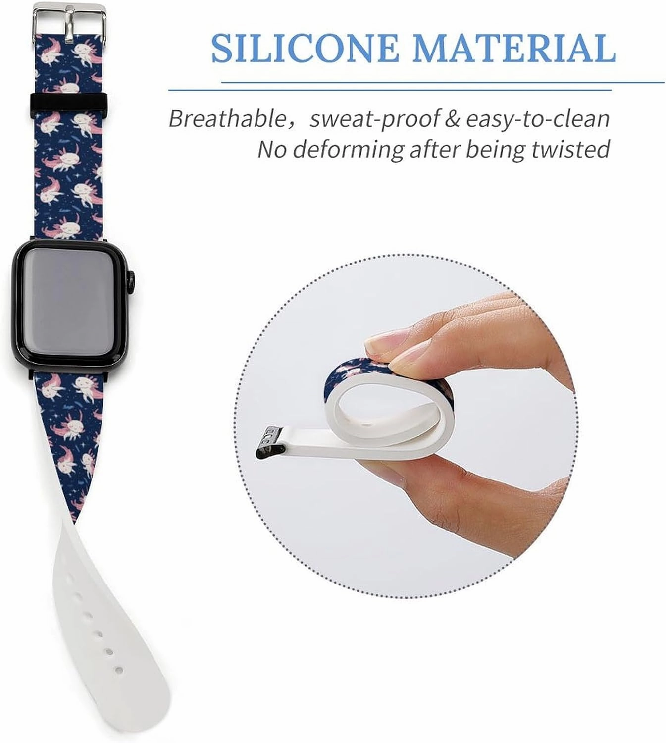 Cute Axolotl Adjustable Silicone Watchband Compatible with IWatch Classic Soft Sports Watch Strap for Men Women