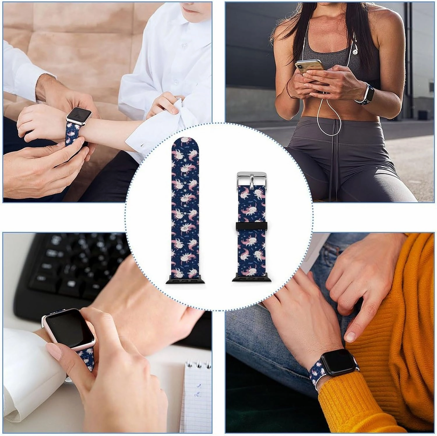 Cute Axolotl Adjustable Silicone Watchband Compatible with IWatch Classic Soft Sports Watch Strap for Men Women