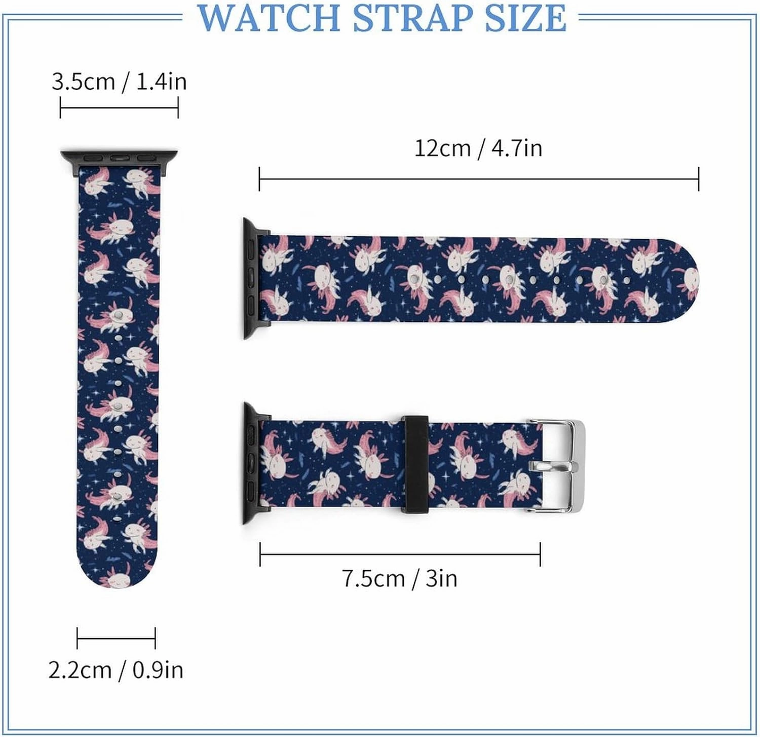 Cute Axolotl Adjustable Silicone Watchband Compatible with IWatch Classic Soft Sports Watch Strap for Men Women