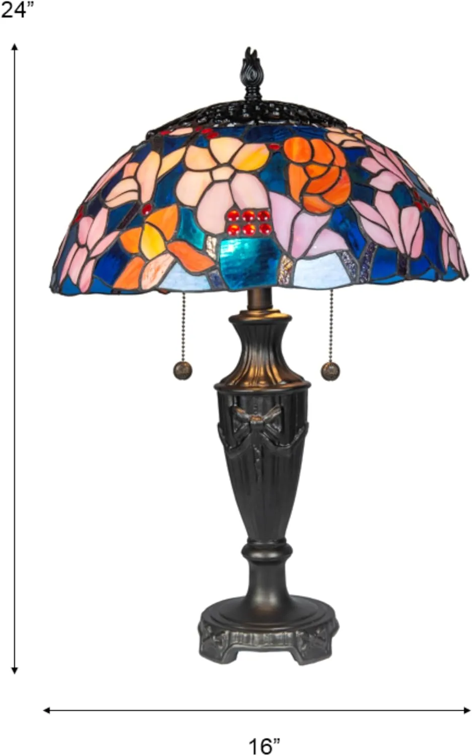 Dale Tiffany TT20183 Traditional 2 Light Tiffany Style Table Lamp Antique Bronze Finish Base with Handmade Genuine Stained Glass Shade, Florieta, Multi-Color, 24-Inch Tall