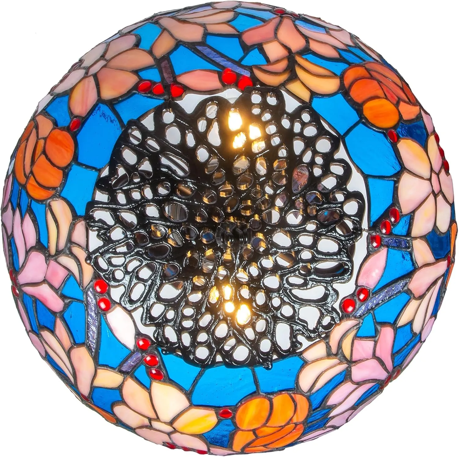 Dale Tiffany TT20183 Traditional 2 Light Tiffany Style Table Lamp Antique Bronze Finish Base with Handmade Genuine Stained Glass Shade, Florieta, Multi-Color, 24-Inch Tall