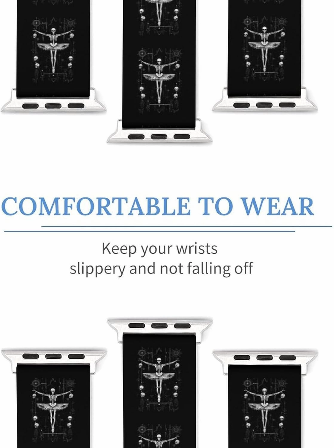 Danse Macabre Adjustable Silicone Watchband Compatible with IWatch Classic Soft Sports Watch Strap for Men Women