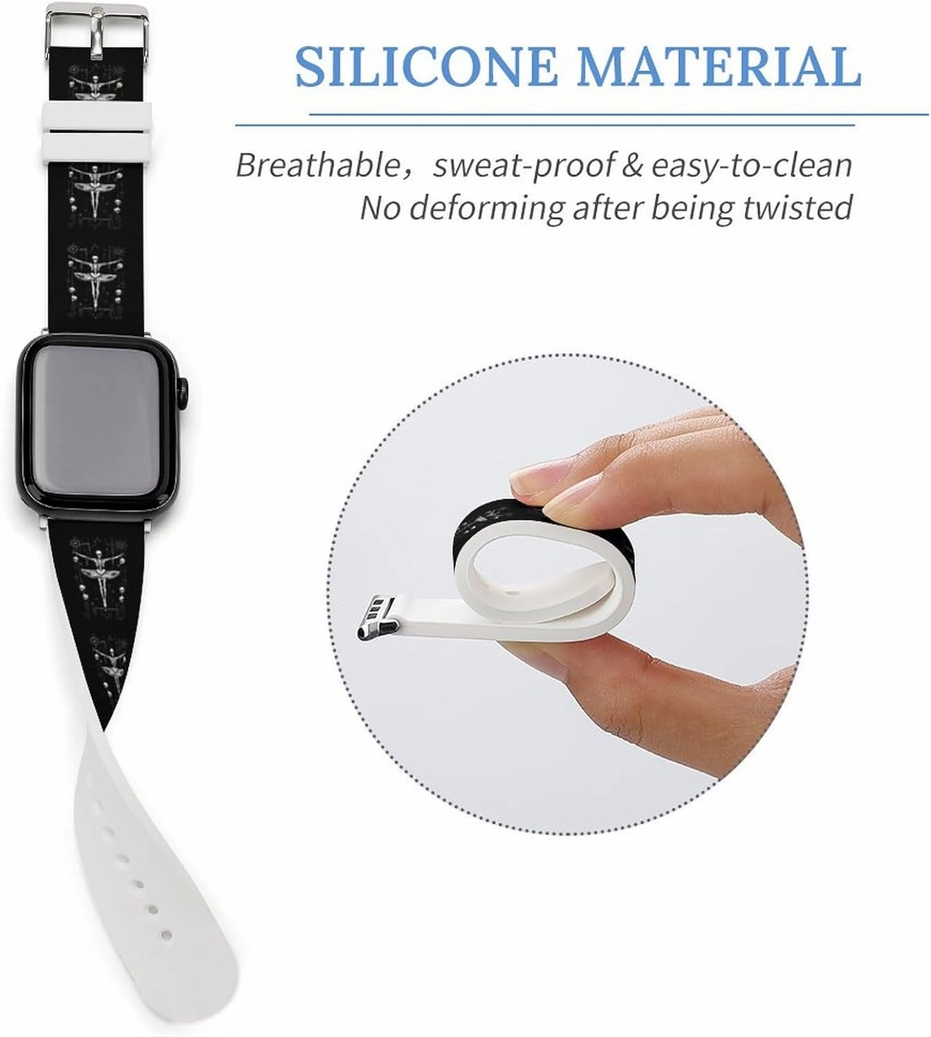 Danse Macabre Adjustable Silicone Watchband Compatible with IWatch Classic Soft Sports Watch Strap for Men Women