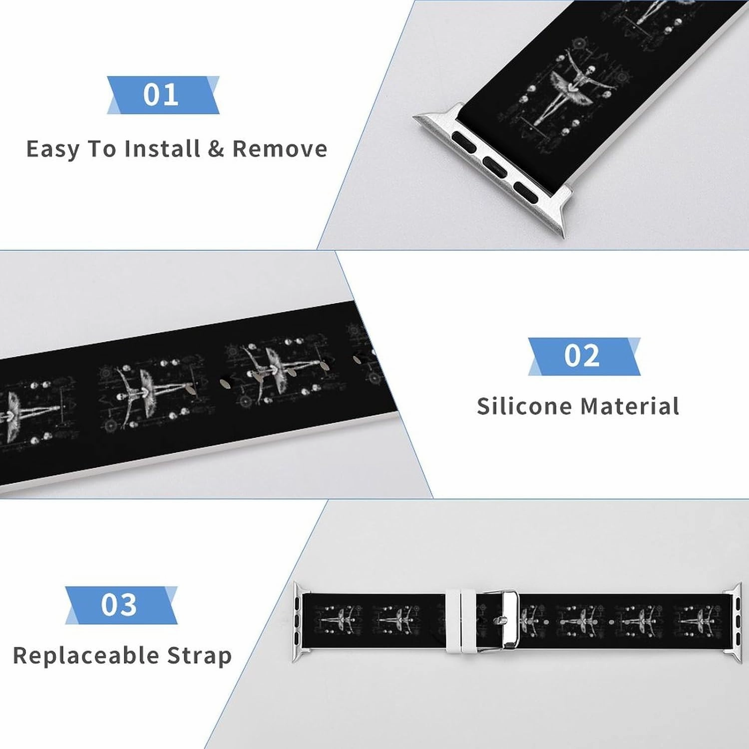 Danse Macabre Adjustable Silicone Watchband Compatible with IWatch Classic Soft Sports Watch Strap for Men Women
