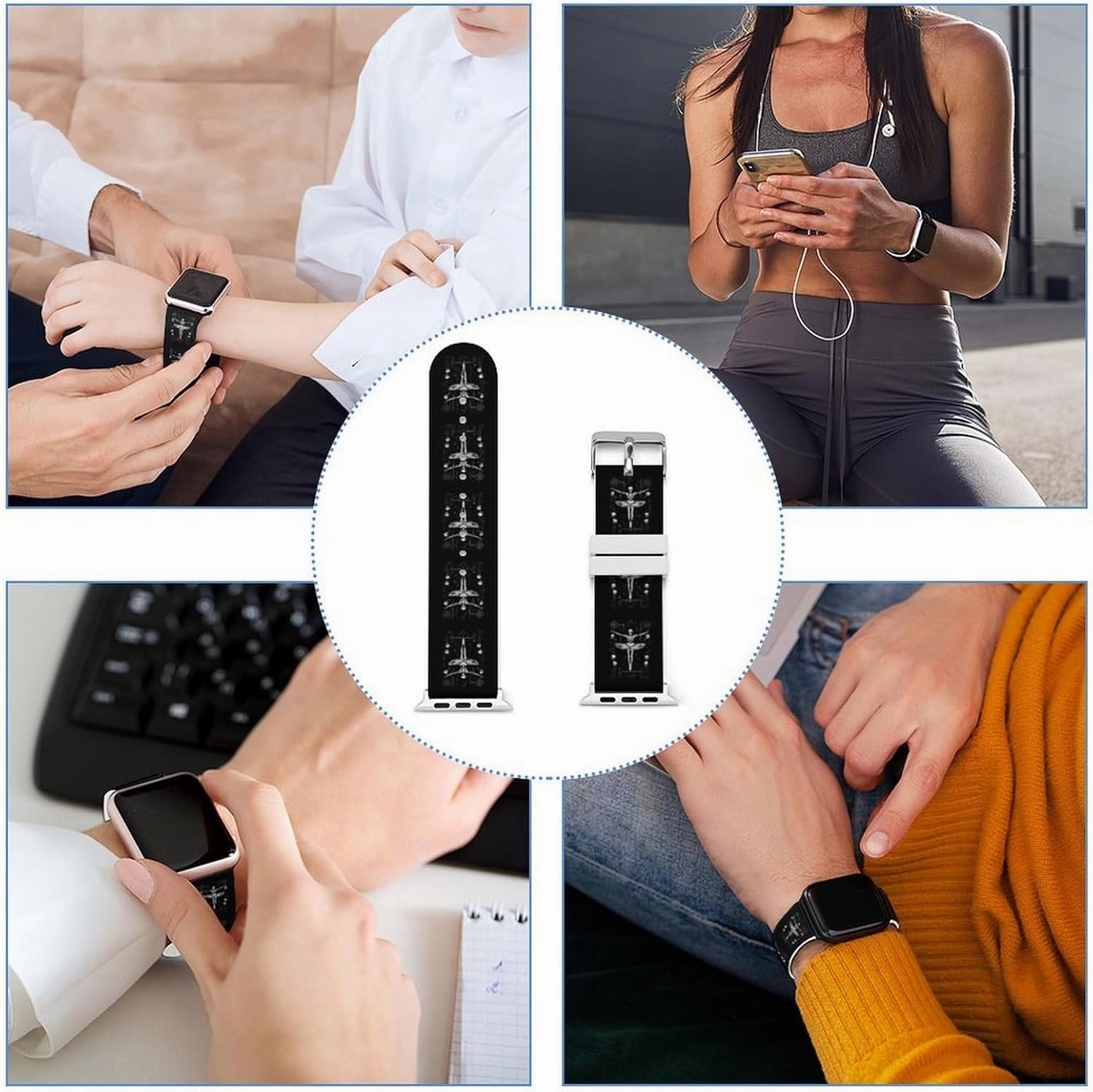 Danse Macabre Adjustable Silicone Watchband Compatible with IWatch Classic Soft Sports Watch Strap for Men Women