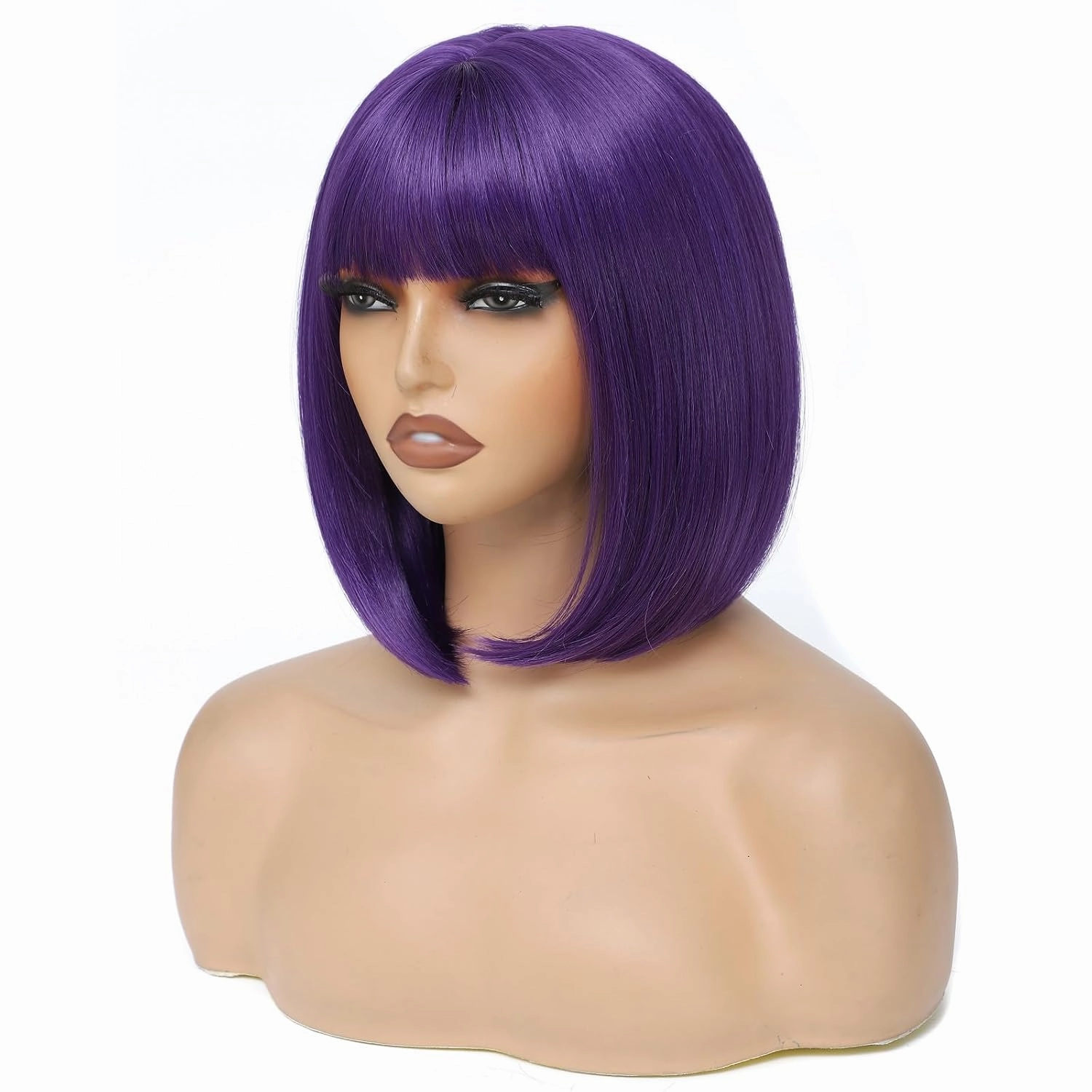 Dark Purple Bob Wig with Bangs for Women 12 Inch Short Straight Bob Purple Wigs Synthetic Colorful Wigs