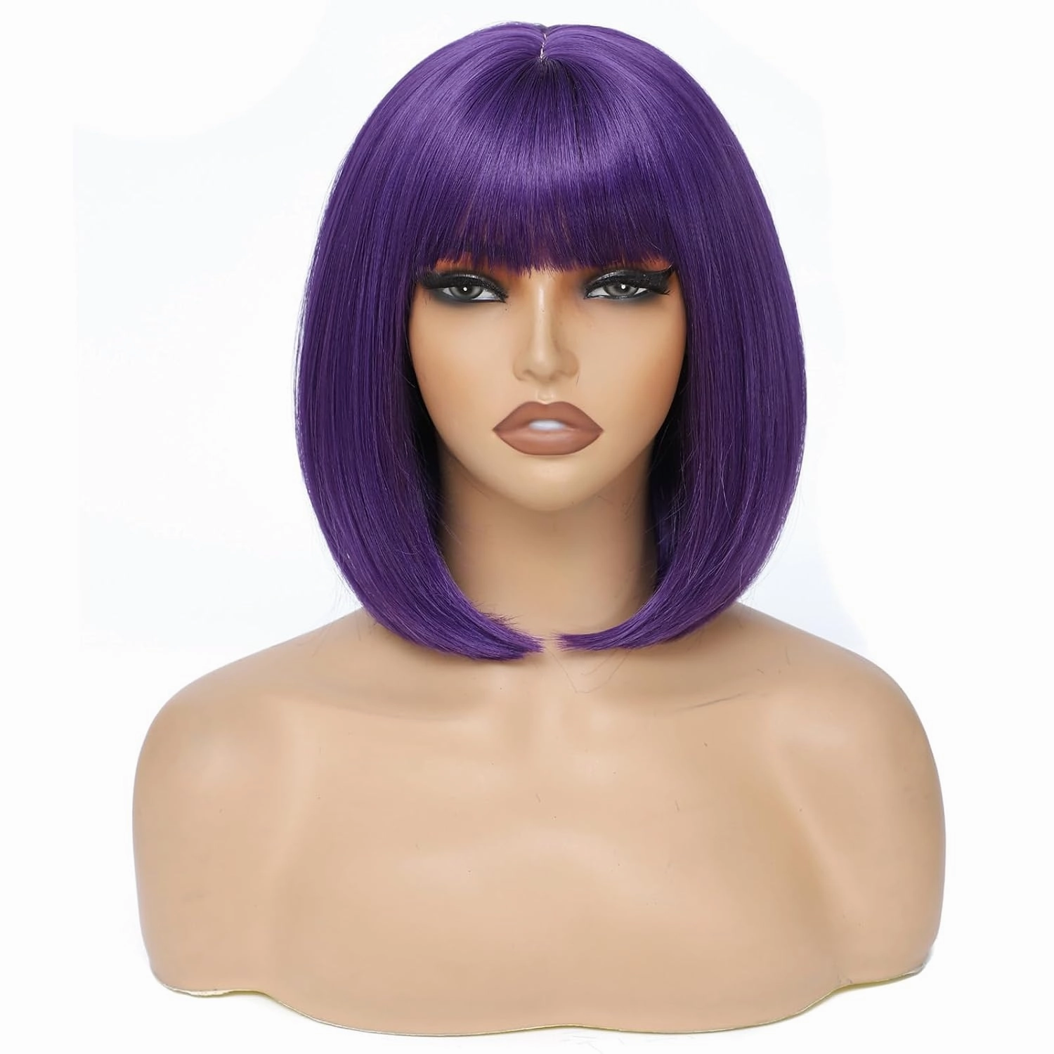 Dark Purple Bob Wig with Bangs for Women 12 Inch Short Straight Bob Purple Wigs Synthetic Colorful Wigs