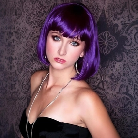Dark Purple Bob Wig with Bangs for Women 12 Inch Short Straight Bob Purple Wigs Synthetic Colorful Wigs