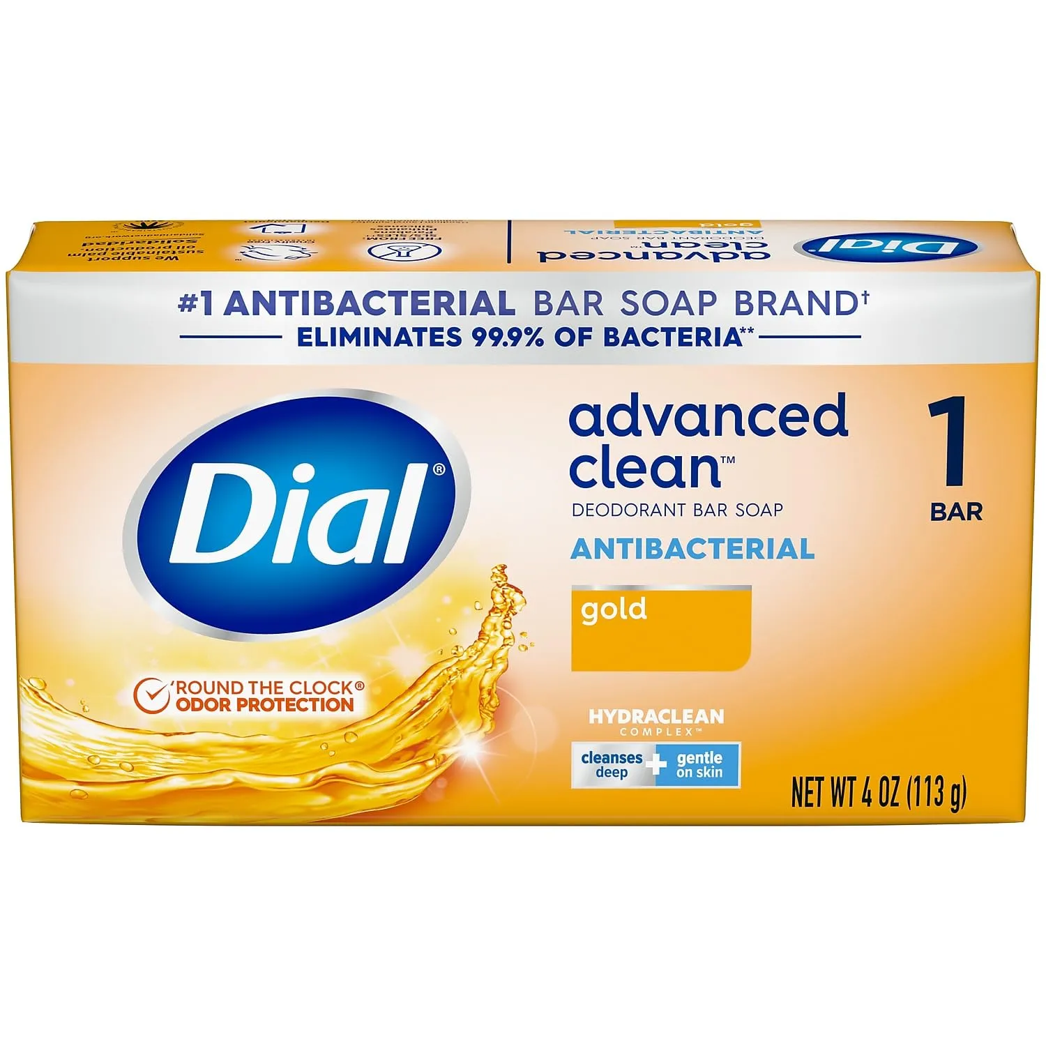 Dial Advanced Clean Antibacterial Deodorant Bar Soap, Gold Scent, 4 Oz., 36 Bars/Box (00052336926172)