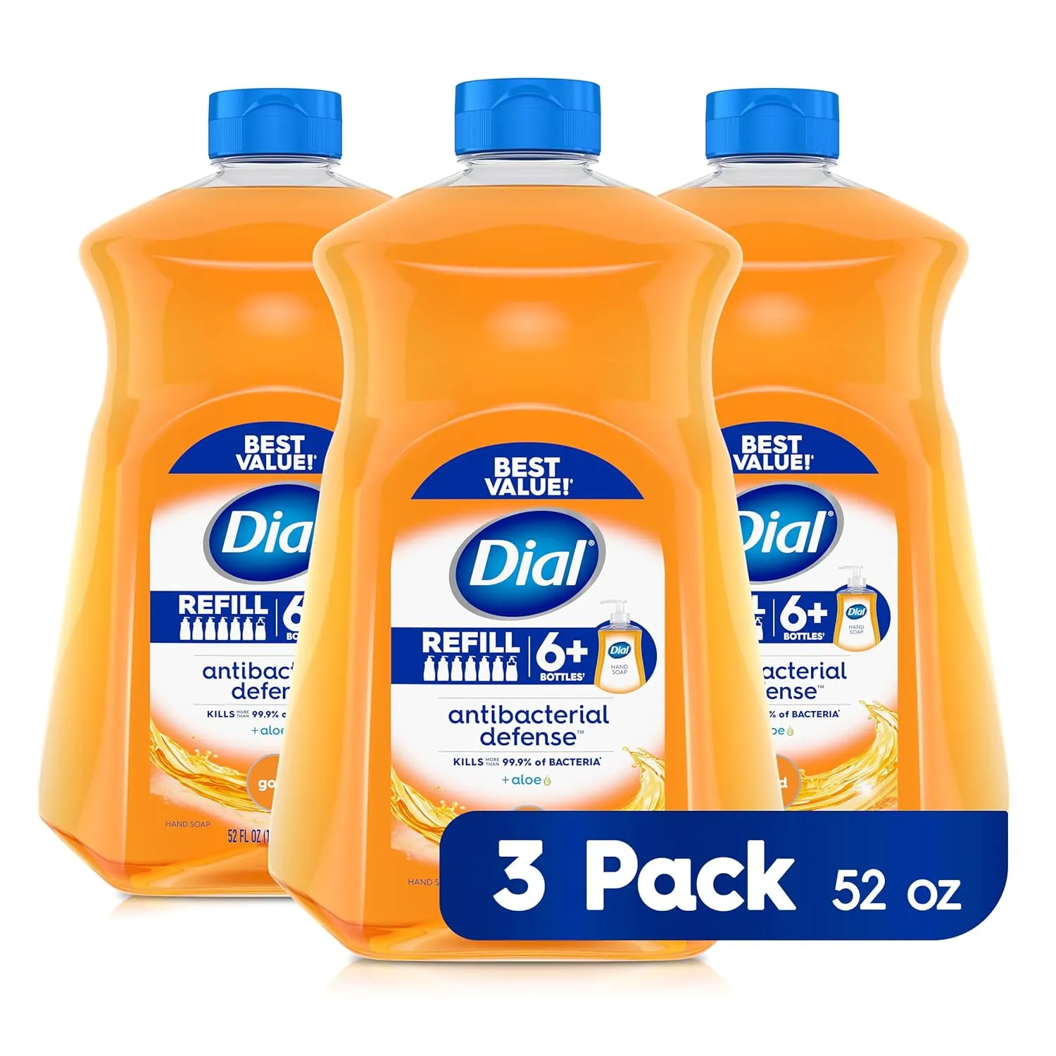 Dial Antibacterial Liquid Hand Soap Refill, Gold, 52 fl oz (Pack of 3)