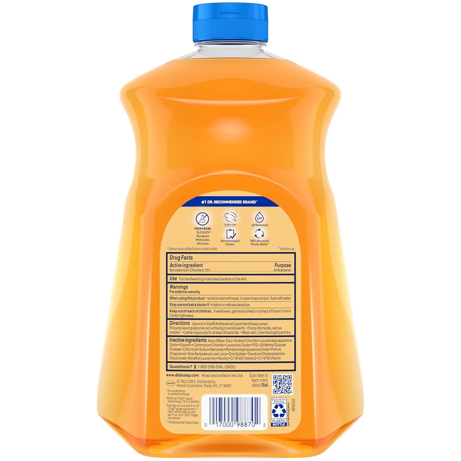 Dial Antibacterial Liquid Hand Soap Refill, Gold, 52 fl oz (Pack of 3)