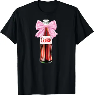 Diet Coke - Classic Bottle With Pink Coquette Bow T-Shirt, Small, Black