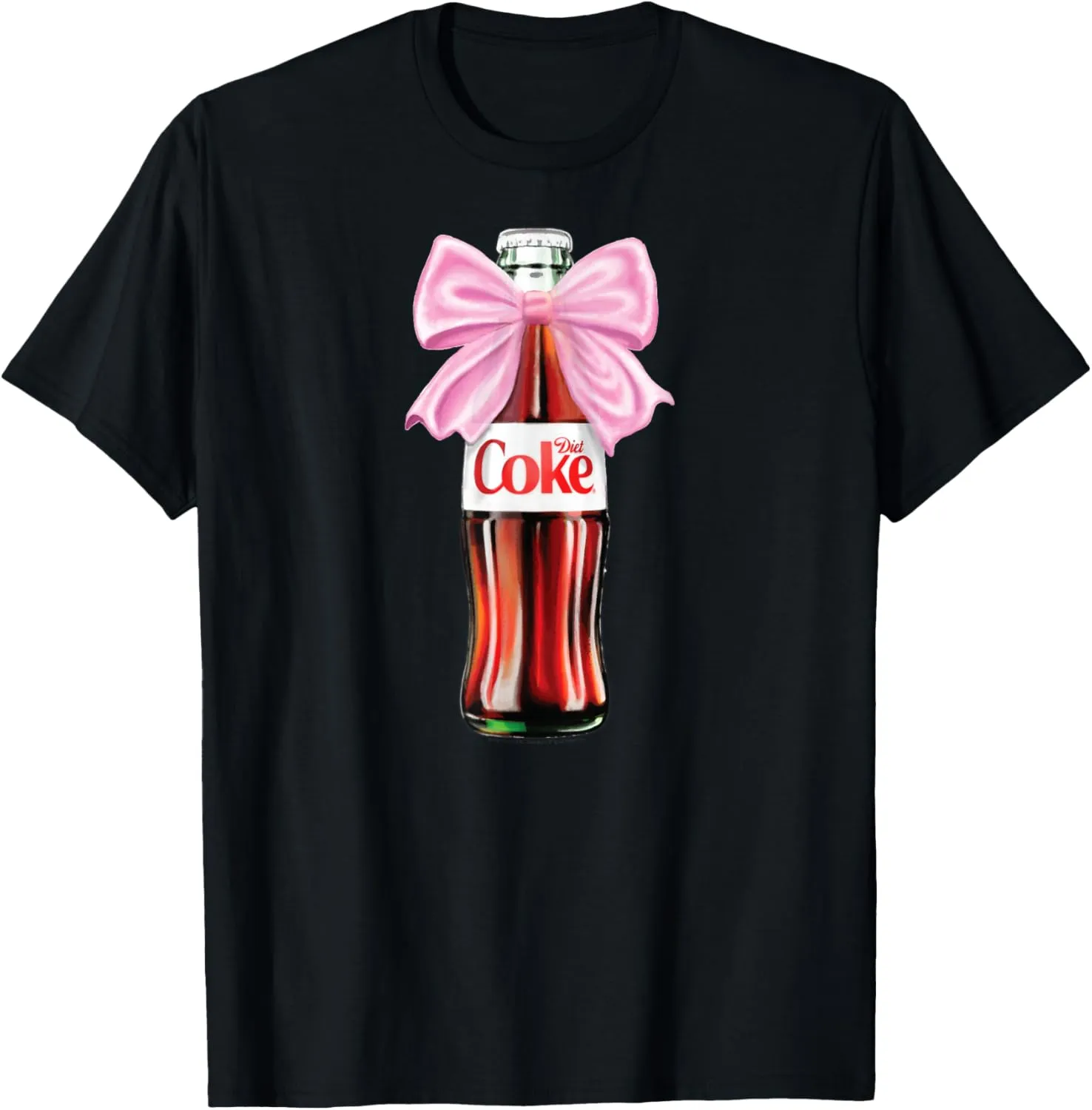 Diet Coke - Classic Bottle With Pink Coquette Bow T-Shirt, Small, Black