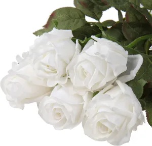 DILATATA Artificial Realistic Roses White Flowers 24" Real Touch Silk Roses Bouquet Long Stems Rose Fake Roses Decor for Home Party Wedding Table Centerpieces Roses Realistic - 5 Pcs