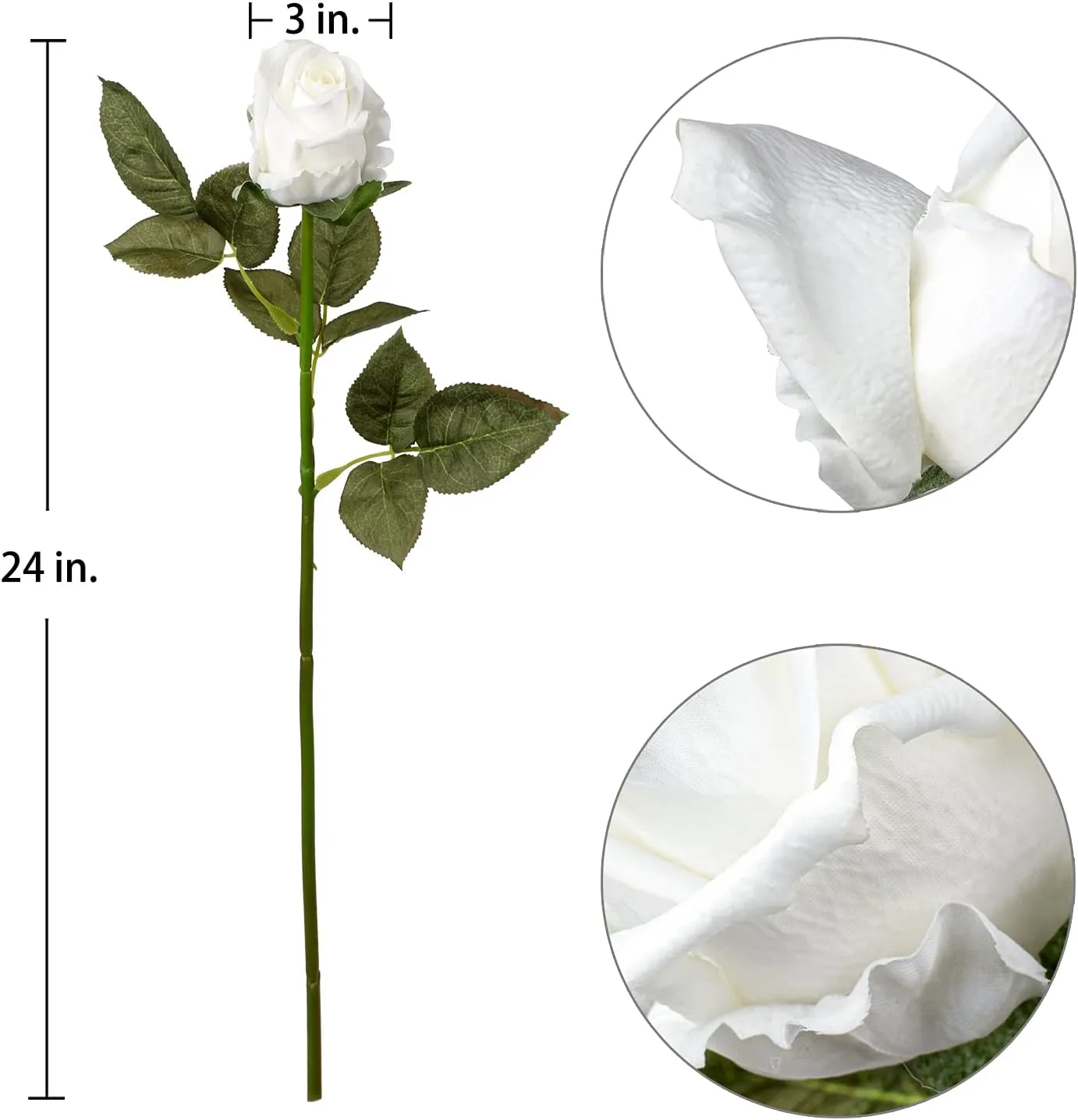 DILATATA Artificial Realistic Roses White Flowers 24" Real Touch Silk Roses Bouquet Long Stems Rose Fake Roses Decor for Home Party Wedding Table Centerpieces Roses Realistic - 5 Pcs
