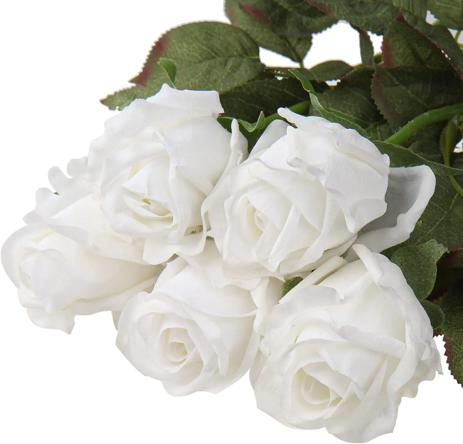 DILATATA Artificial Realistic Roses White Flowers 24" Real Touch Silk Roses Bouquet Long Stems Rose Fake Roses Decor for Home Party Wedding Table Centerpieces Roses Realistic - 5 Pcs