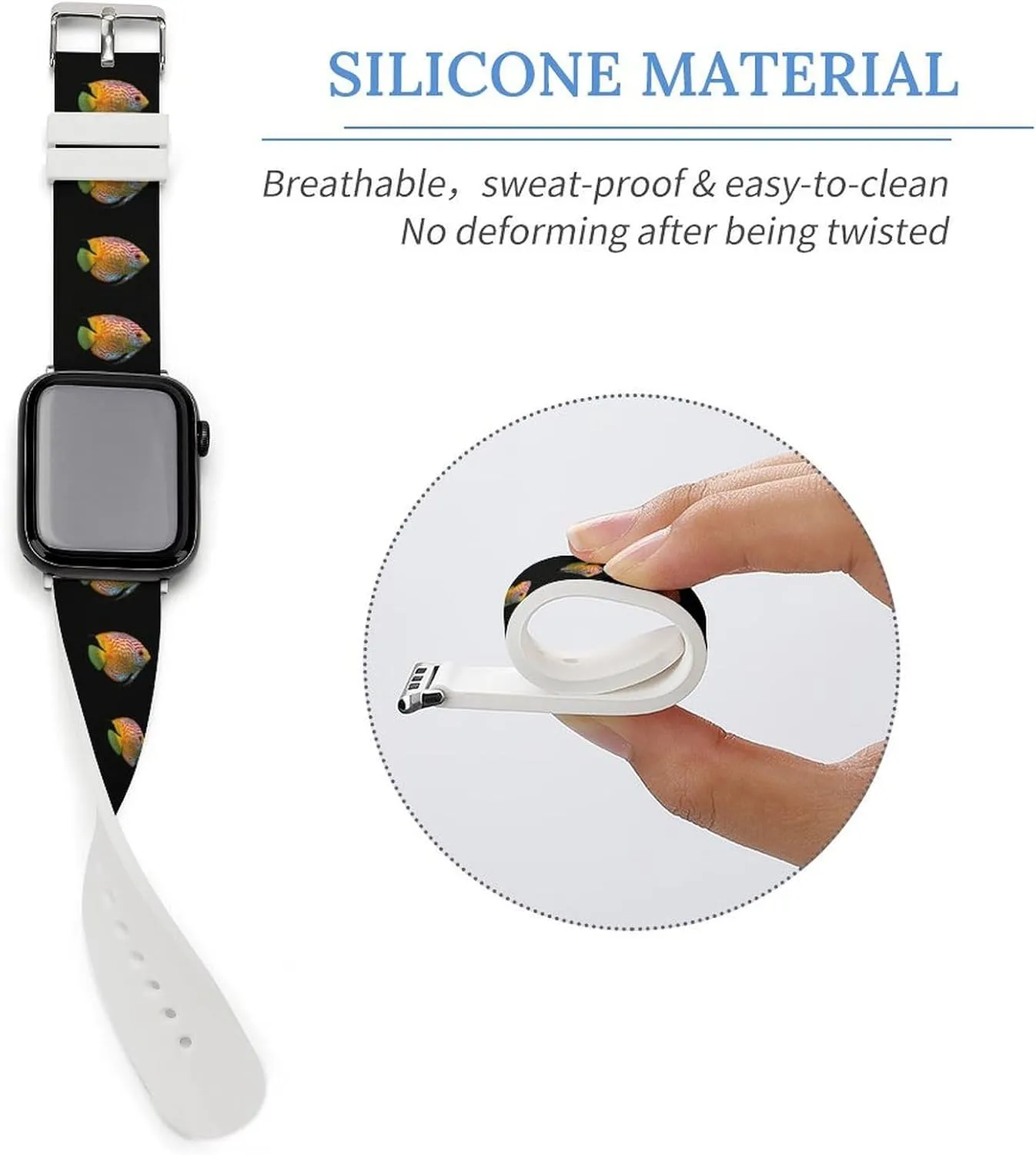 Discus Fish Adjustable Silicone Watchband Compatible with IWatch Classic Soft Sports Watch Strap for Men Women