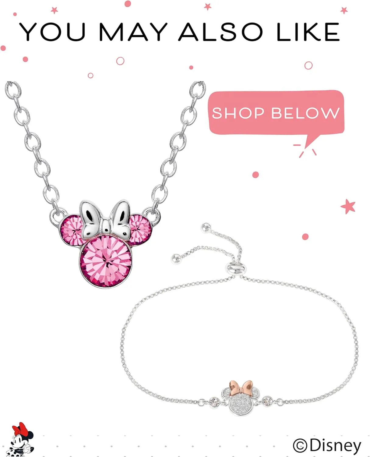 Disney Minnie Mouse Jewelry, Crystal Birthstone Silver Plated Hoop Dangle Earrings, Latch Back