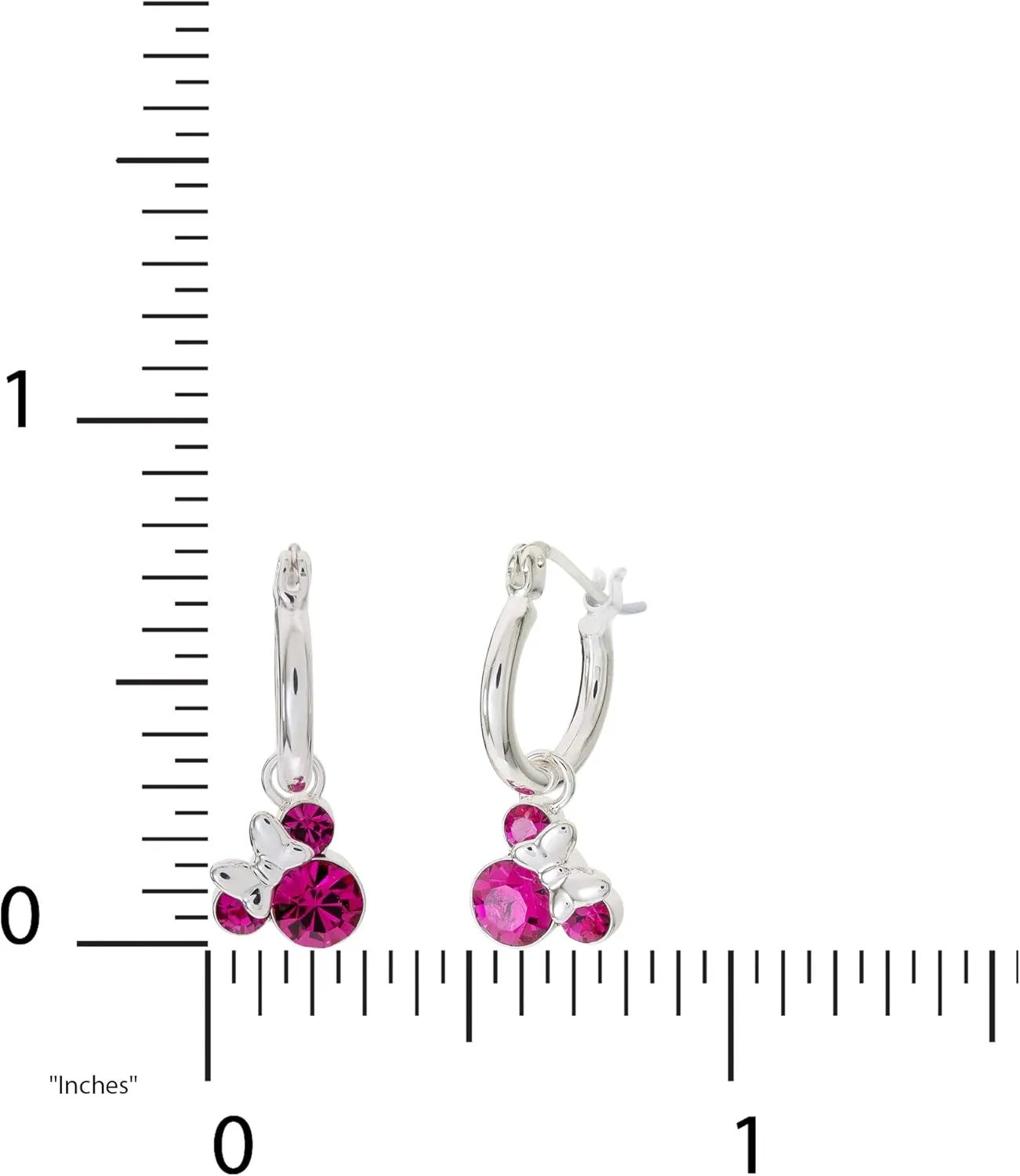 Disney Minnie Mouse Jewelry, Crystal Birthstone Silver Plated Hoop Dangle Earrings, Latch Back