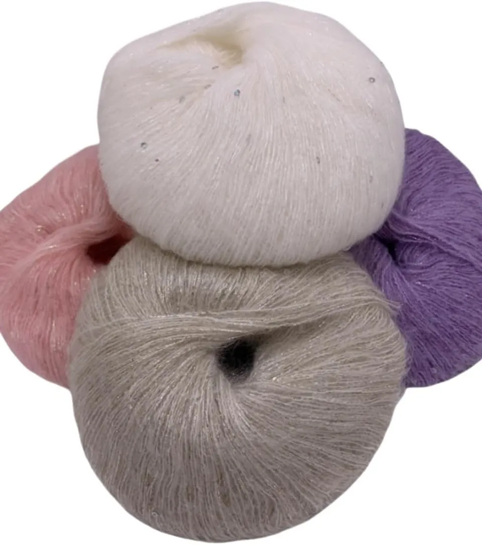 DIY Hand-Knitted Gold Sequined Mohair Sweater Shawl Wool Thread (Color : Champagne)