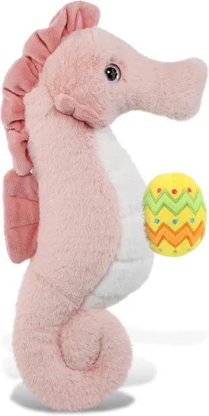 DolliBu Super Soft Rose Seahorse with Yellow Easter Egg Plush and Name Personalization - Cute Stuffed Animals for Easter Basket, Easter Egg Stuffed Animal Spring Toys for Girls, Boy, Baby - 12 Inches