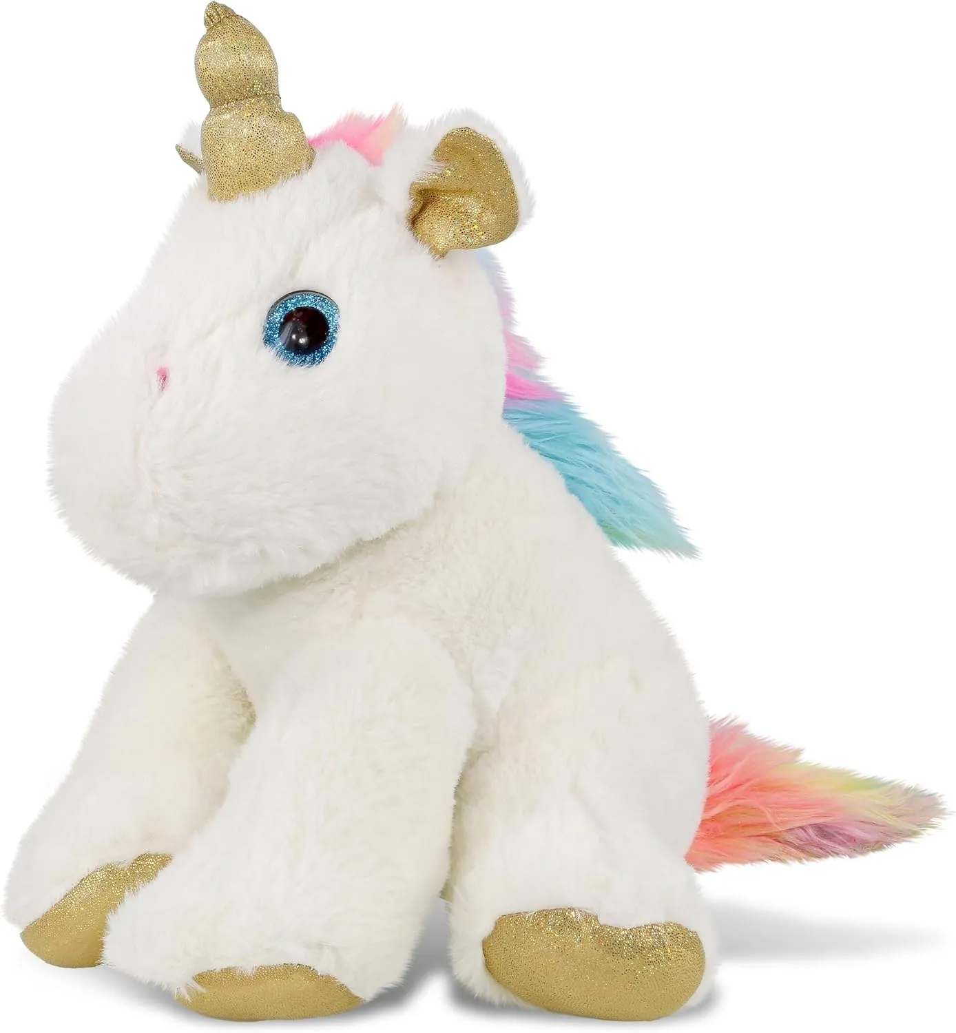 DolliBu White & Gold Unicorn Stuffed Animal Plush, Kids & Adults Huggable Rainbow Unicorn Cuddle Gifts, Cute Stuffed Animals for Toddler & Baby - 11.5 Inch