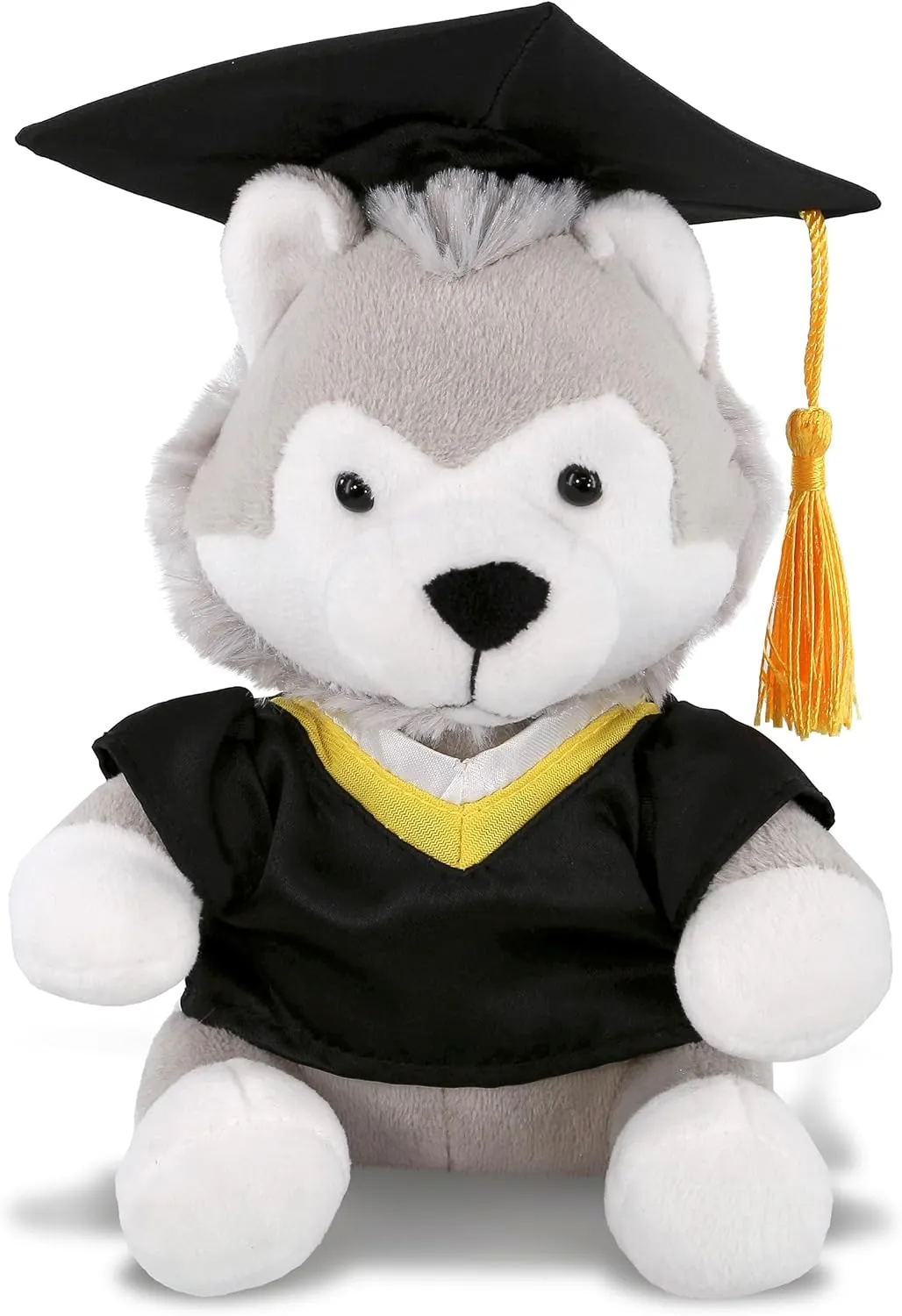 DolliBu Wolf Graduation Plush Toy - Soft Huggable Graduation Stuffed Animal Dress Up with Gown and Cap with Tassel Outfit with Personalization - 6 Inches