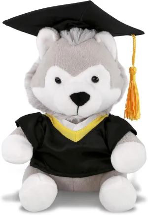 DolliBu Wolf Graduation Plush Toy - Soft Huggable Graduation Stuffed Animal Dress Up with Gown and Cap with Tassel Outfit with Personalization - 6 Inches