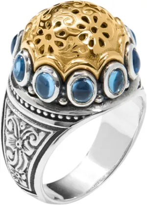 Dome Sterling Silver 18k Gold & Blue Spinel Ring DKJ977-478 S7