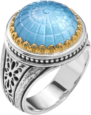 Dome Sterling Silver 18k Gold MOP & Blue Spinel Ring DKJ972-628 S7