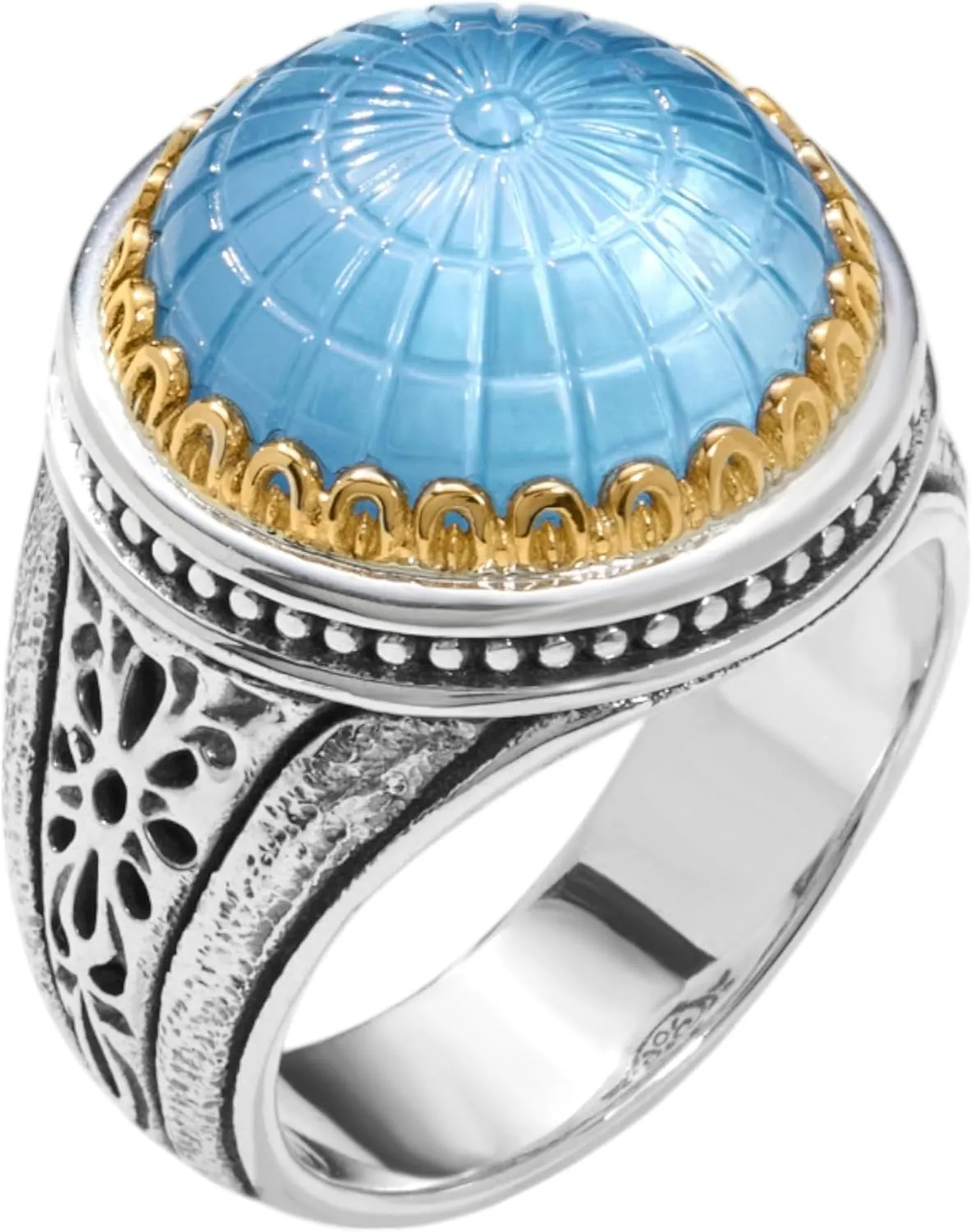 Dome Sterling Silver 18k Gold MOP & Blue Spinel Ring DKJ972-628 S7