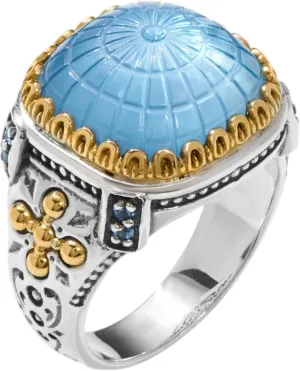 Dome Sterling Silver 18k Gold MOP Blue Spinel Ring DKJ978-629 S8