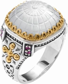 Dome Sterling Silver 18k Gold Mother of Pearl Corundum Ring DKJ978-631 S8