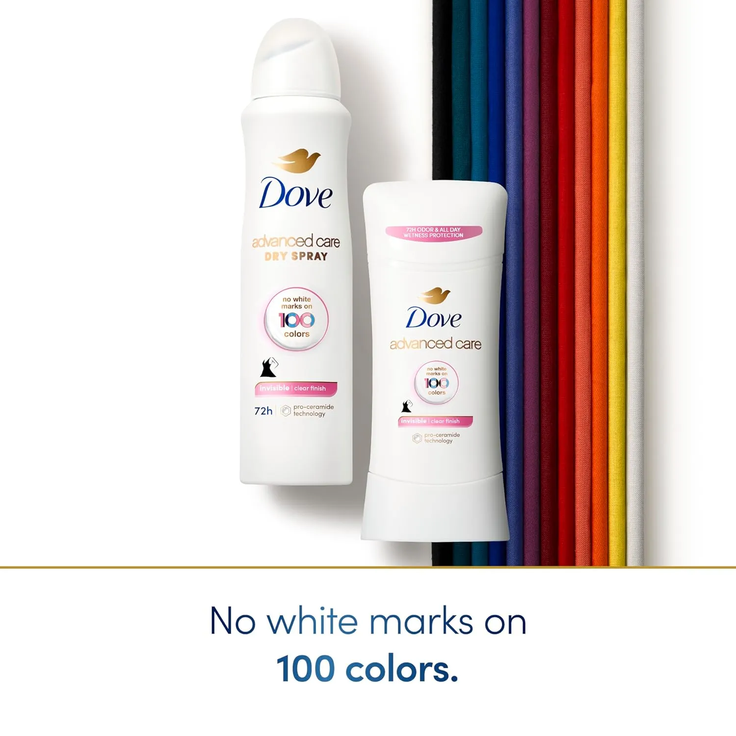 Dove Advanced Care Antiperspirant Deodorant Stick Clear Finish 4 Count deodorant that doesn’t stain clothes 72-hour odor control and all-day sweat protection with Pro-Ceramide Technology 2.6 oz