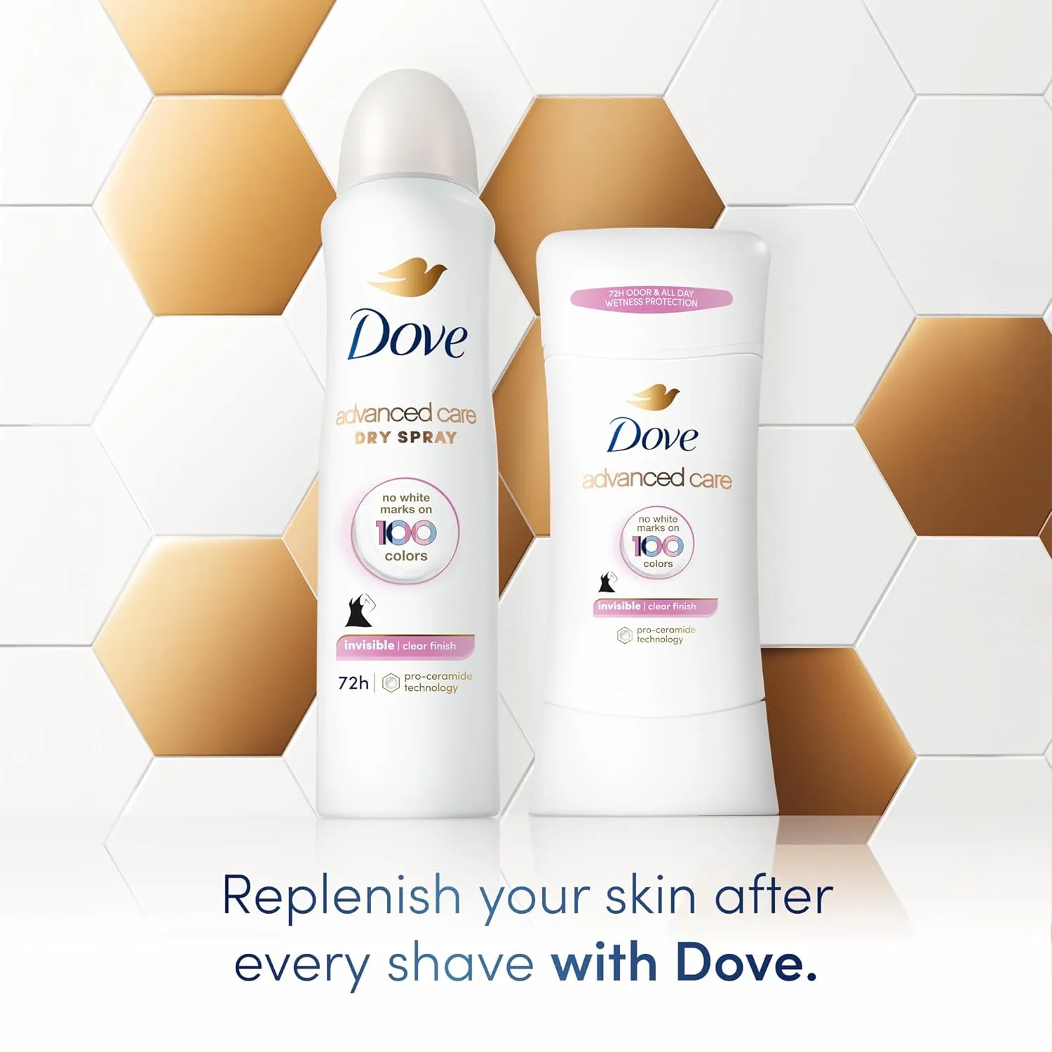Dove Advanced Care Antiperspirant Deodorant Stick Clear Finish 4 Count deodorant that doesn’t stain clothes 72-hour odor control and all-day sweat protection with Pro-Ceramide Technology 2.6 oz
