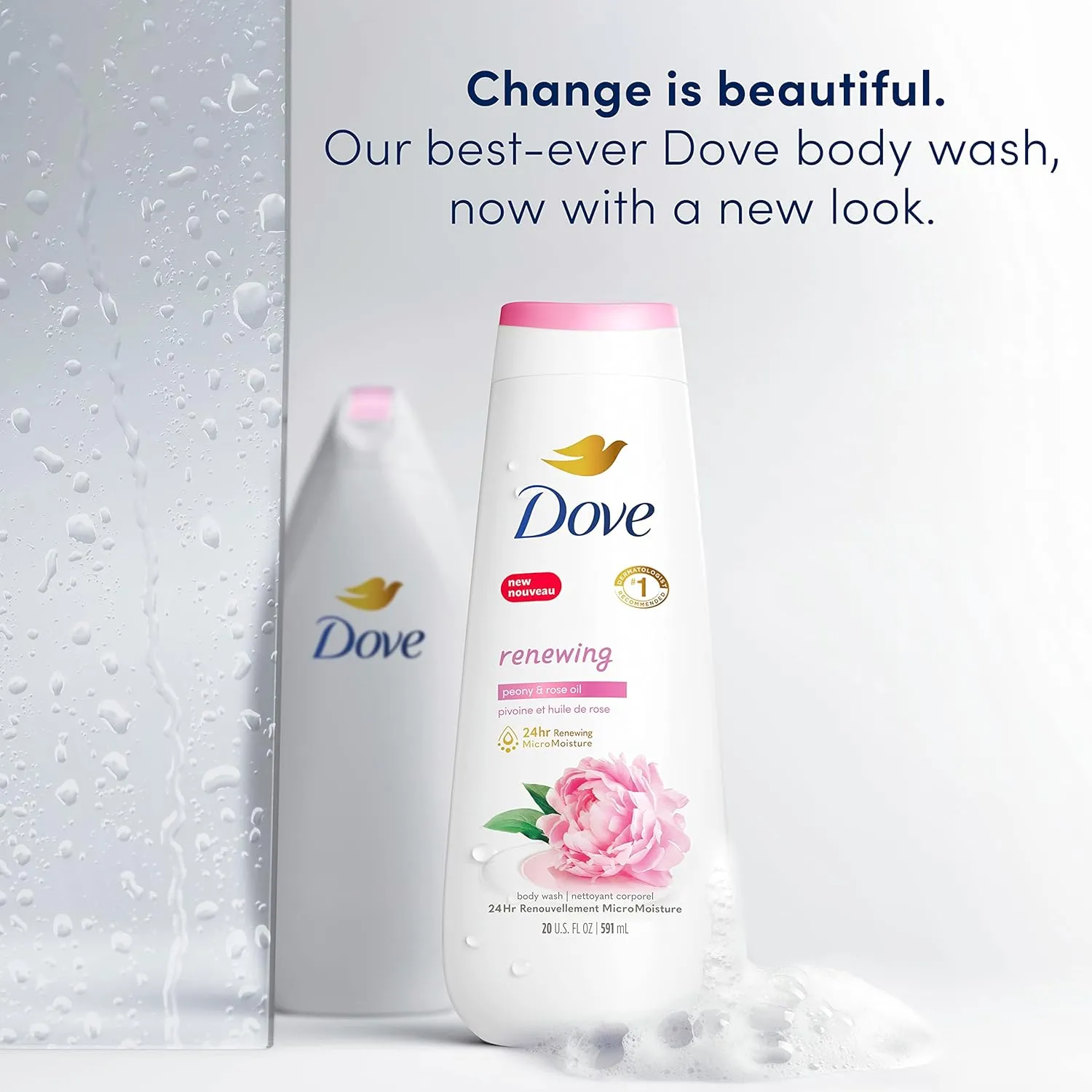 Dove Body Wash 4 Count Renewing Peony and Rose Oil for Renewed, Healthy-Looking Skin Gentle Skin Cleanser with 24hr Renewing MicroMoisture 20 oz