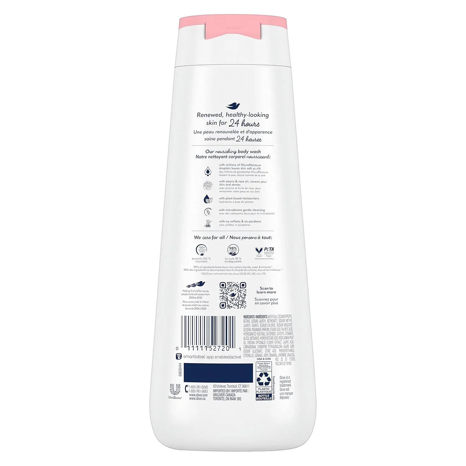 Dove Body Wash 4 Count Renewing Peony and Rose Oil for Renewed, Healthy-Looking Skin Gentle Skin Cleanser with 24hr Renewing MicroMoisture 20 oz