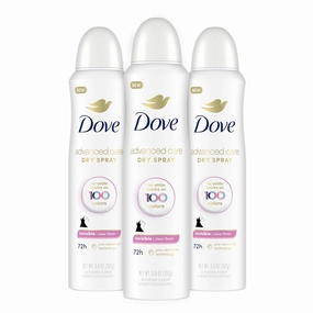 Dove Advanced Care Antiperspirant Deodorant Spray Clear Finish 3 Count Invisible antiperspirant deodorant tested on 100 colors 72-hour odor and sweat protection with Pro-Ceramide technology 3.8 oz